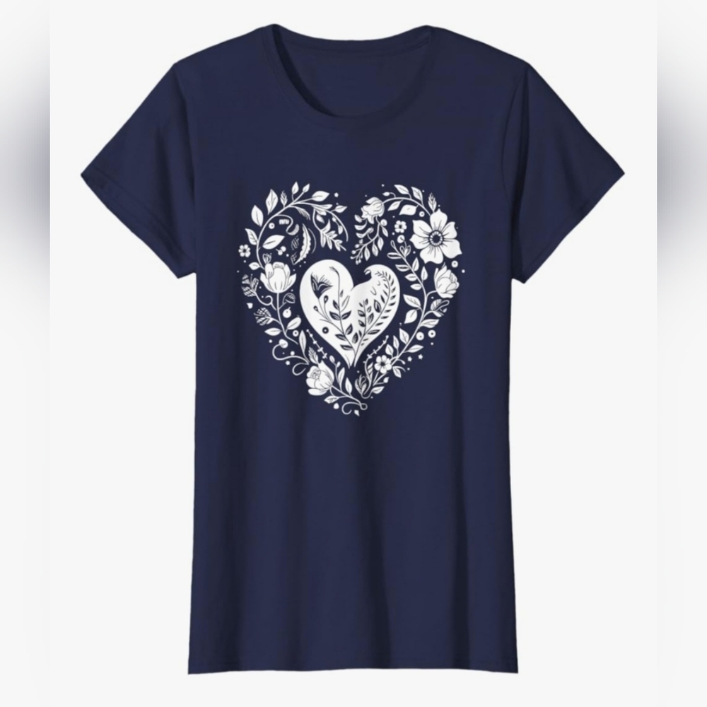 Navy Blue T-Shirt with White Heart Design